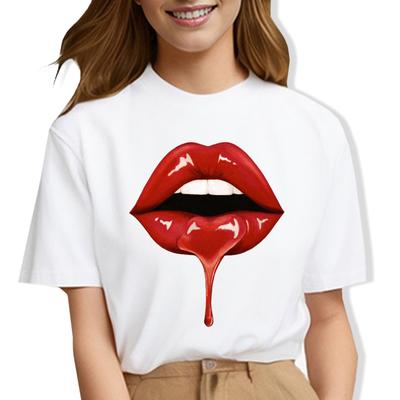 T-shirt femme Maycaur imprimé lèvres sexy, vêtements tendance et amusants, manches courtes, col rond, idéal pour l'été.