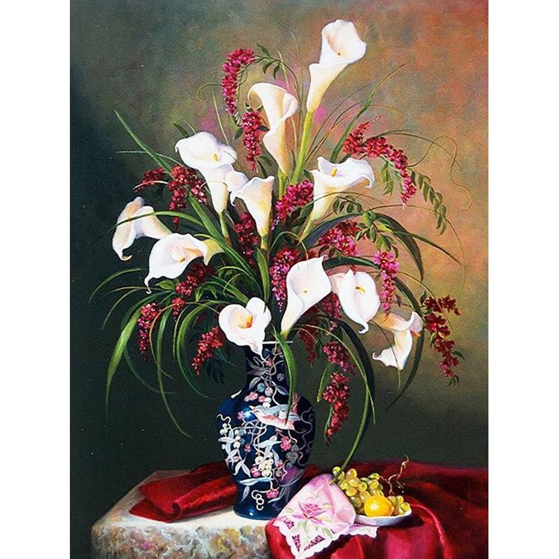 5d Diy Diamond New Painting Fresh Flower Diamond Embroidery Vase Cross Stitch Full Round Drill Home Decor Manual Art Gift
