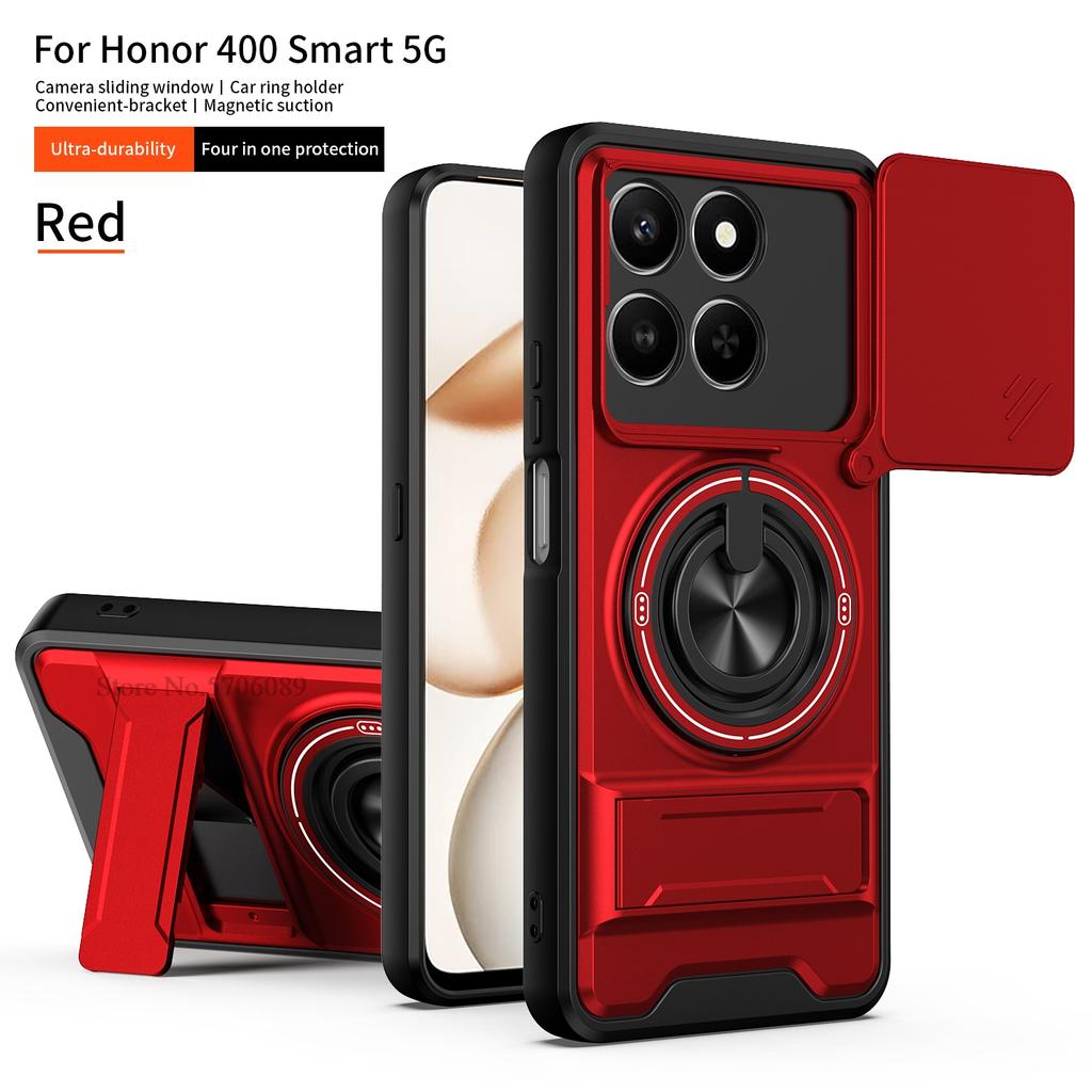 Armor Case For Honor 400 Smart 5G Case Shockproof Slide Lens Protector Phone Cover For Honor 400 Smart Case Fundas With Ring