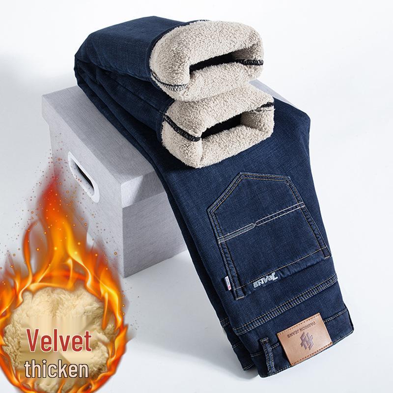 Men's Lambswool Fleece-Lined Winter Jeans - Warm, Loose, Straight-Leg Casual Pants
