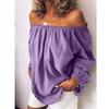 Women's Off Shoulder Long Sleeve Blouse Loose Fit Ruffle Elastic Neck Solid Color Linen Top For Spring Autumn