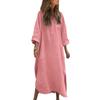 Women's Solid Color Long Sleeve V-Neck Slit Loose Long Elegant Dress