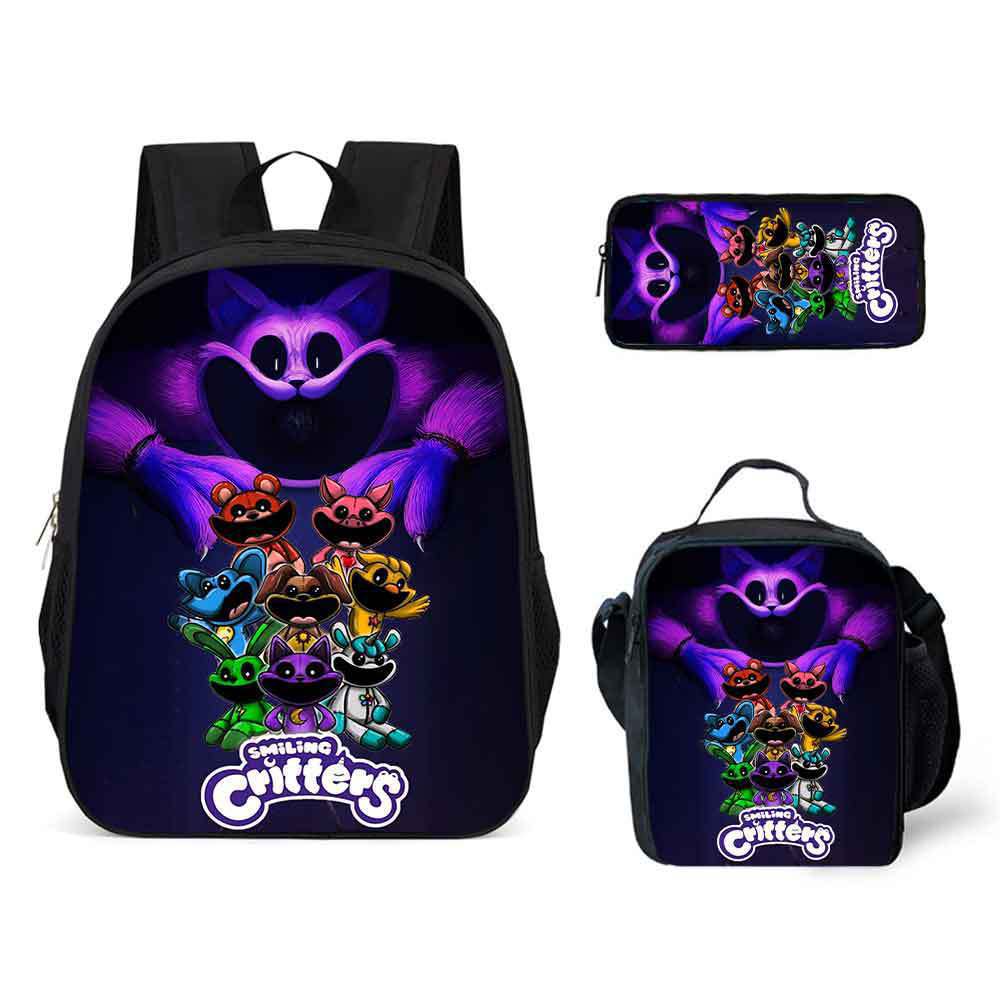 Smiling Critters Cartoon Backpack Shoulder Bag Pencil Case 3-Piece Set, Kids School Bookbag