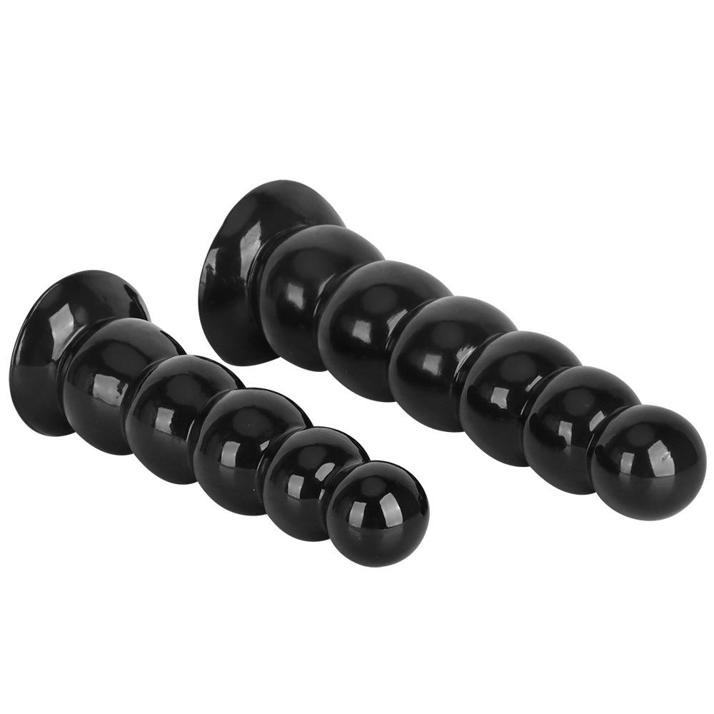 Six Beads Black Tower Suction Cup Anal Plug - Large Soft Pull Bead Dilator for Men and Women