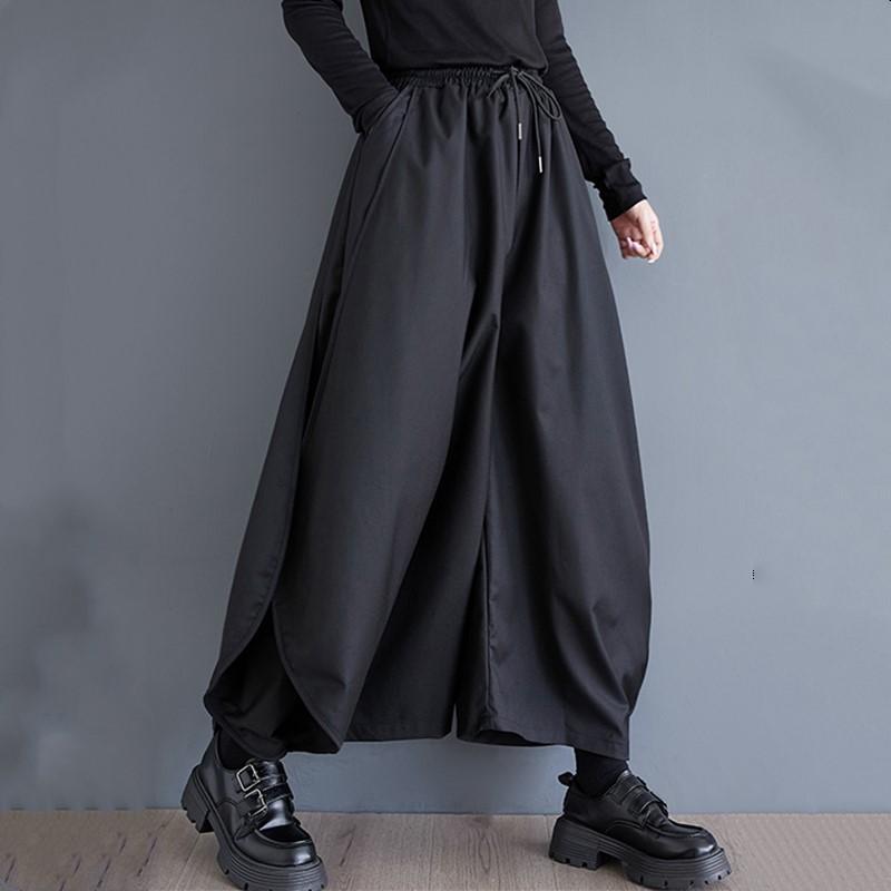 Plus Größe Vintage SCHWARZ hohe Taille Beiläufige lose Frühling Herbst breite Bein Hosen Frauen Hosen