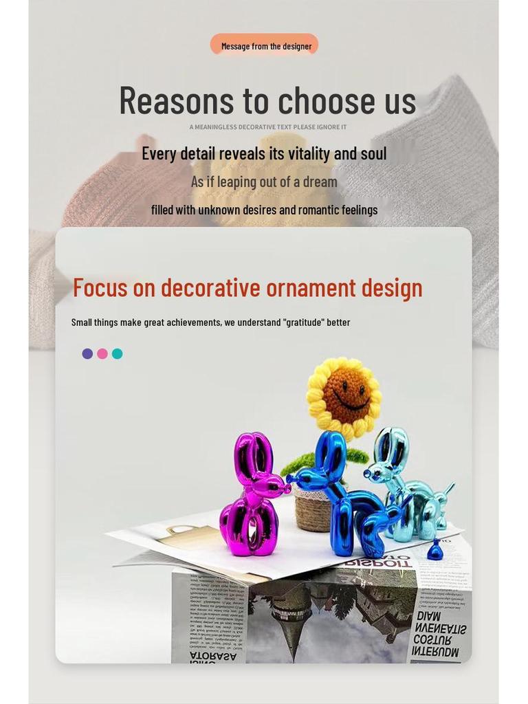 Trendy Resin Poop Dog Balloon Figurine - Modern Home Decor Ornament