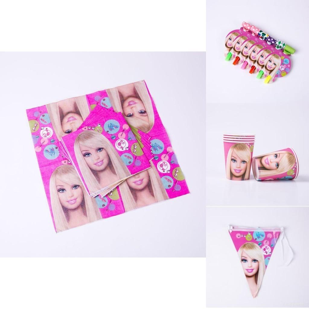 Barbie Doll Pink Birthday Supplies For Girls With Complete Tableware And Toys