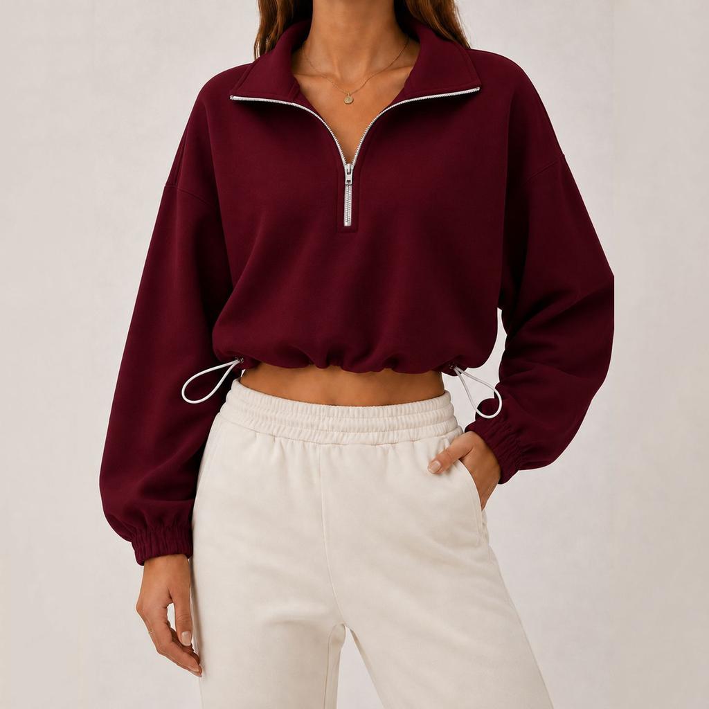 Women's Casual Half Zip Cropped Sweatshirt with Collar Color