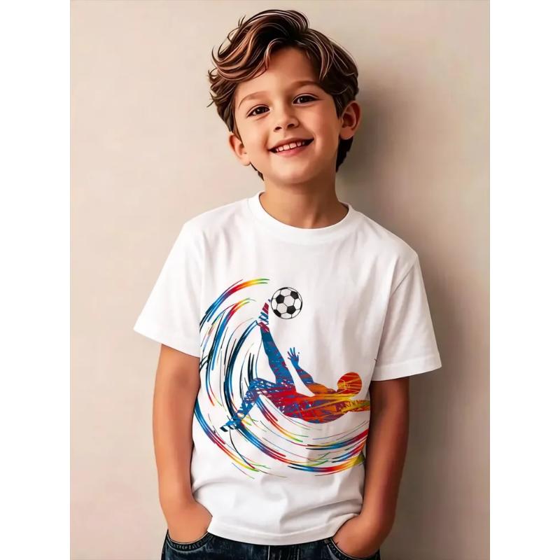Mode Vêtements pour Enfants Col Rond Manches Courtes Impression Couleur 3D Décontracté T-shirt Décontracté à Manches Courtes et Col Rond