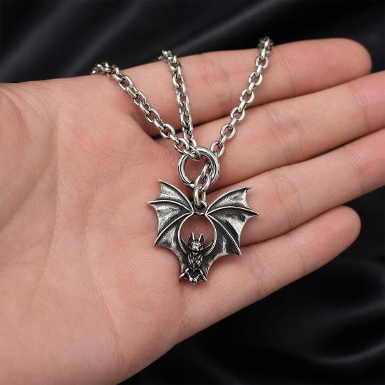 Punk Lariat Y Necklace, Gothic Bat Pendant Necklace, O Ring Long Necklace, Adjustable Slip Chain Necklace Jewelry Gift for Women