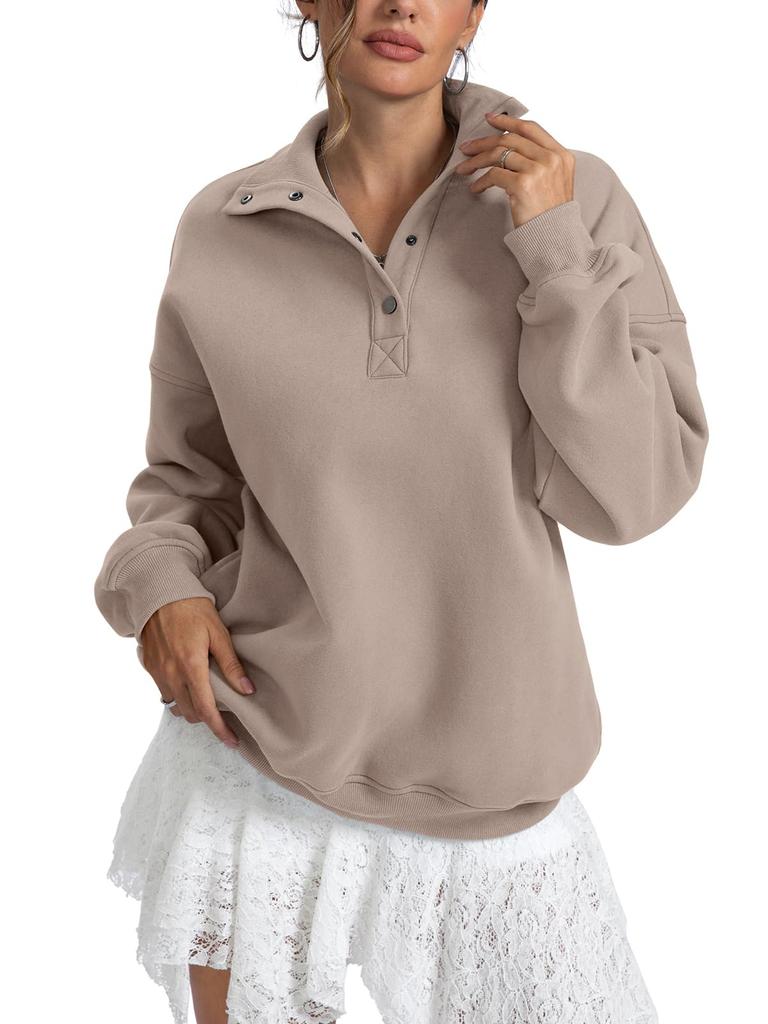 Autumn and winter new long-sleeved button-up sweater fashionable casual women's fleece sweatshirt