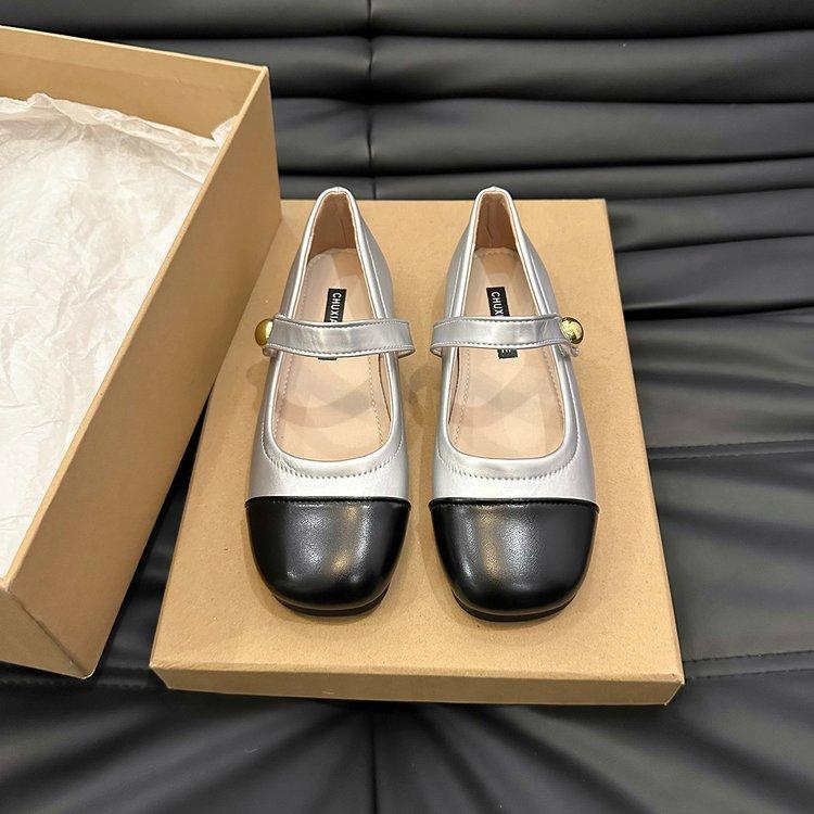 

Mary Jane small leather shoes women s 2025 new spring and autumn French flat-bottomed low-heeled beanie shoes one pedal loafer single shoes 40