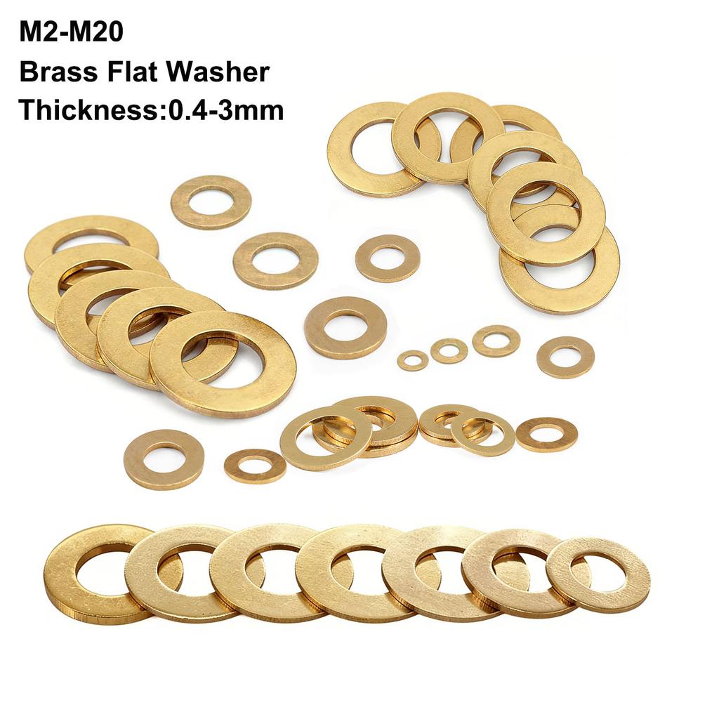 10-200Pcs Brass Flat Washer M2 M2.5 M3 M4 M5 M6 M8 M10 M12 M14 M16 M18 M20 Solids Brass Gasket Shim Coppers Metal Meson Pad Spacer