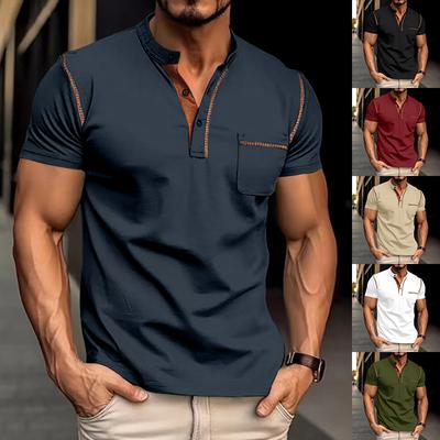 2024 sommer Herren Polo Shirt Männer Casual Urlaub Shirts Männlichen Kurzarm Fashion Polo Shirts Männer Einfarbig Patchwork T-shirt