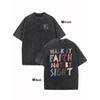 Walk By Faith Not By Sight Letter Print TShirt Vintage Street Casual Loose Fit Short Sleeve Tops for Men Women Daily Wear