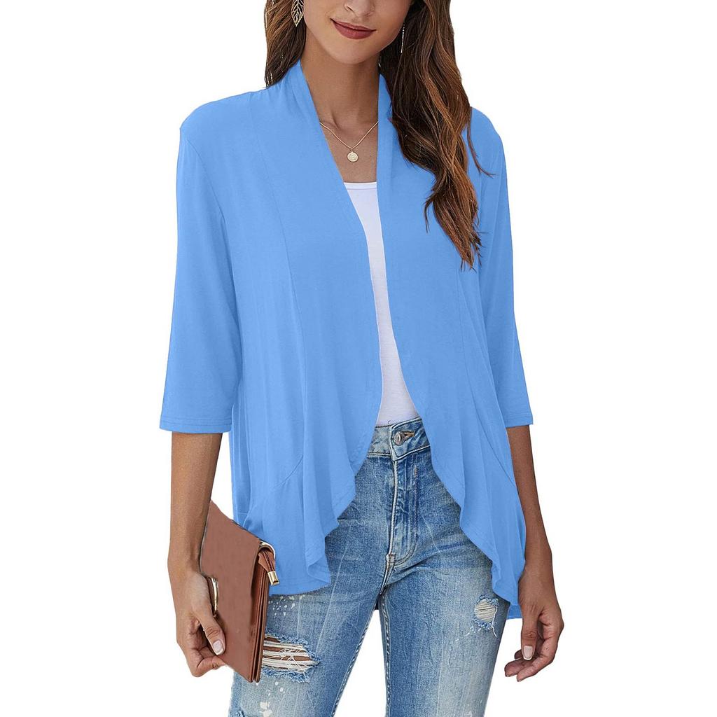 Women's Fashion Casual Seven Minute Sleeve Color Ruffle Cardigan Top