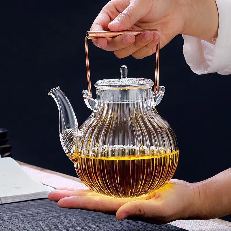 Chaxun Heat-Resistant Glass Teapot with Copper Handle