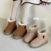 Kids Winter Snow Boots Girls With Horn Buttons Faux Suede Warm Lined Ankle Anti-Slip Rubber Sole