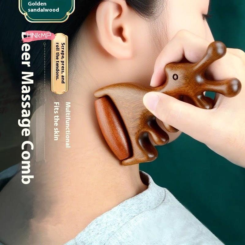 Wooden Wide Tooth Comb Massage Head Meridian Scalp Combs for Face Eye Shoulder Neck Anti-Static Hair Loss Treatment