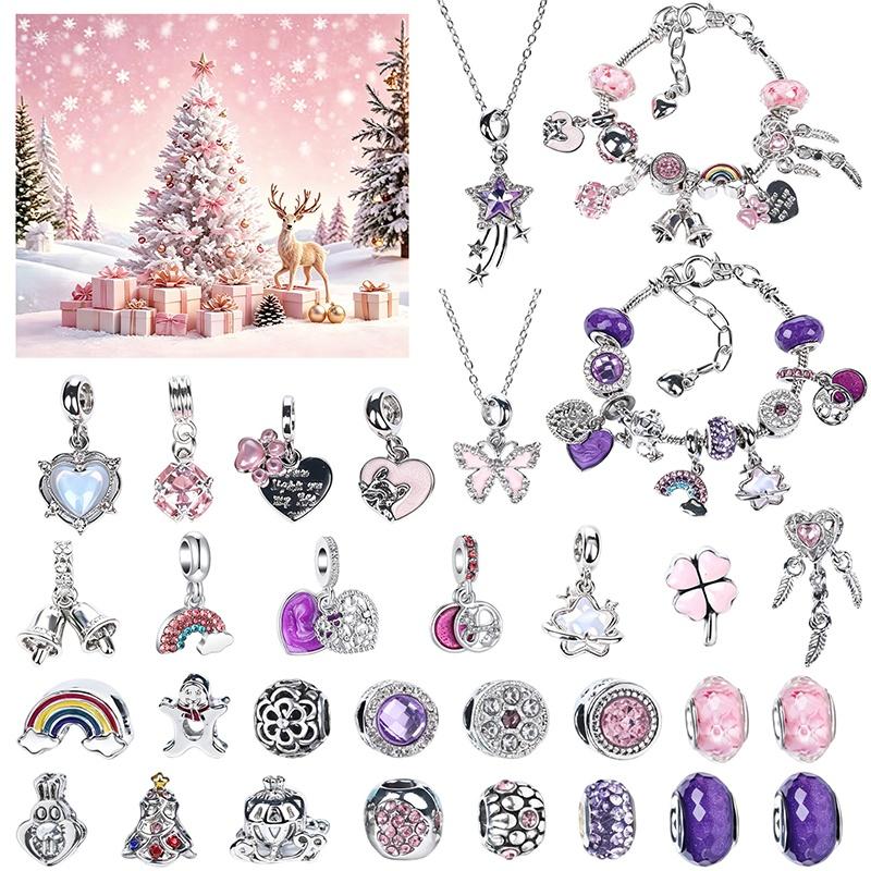 Weihnachts-Adventskalender Schmuckherstellungs-Set Mit Mehreren Thematischen Anhängern Für DIY Armbänder Und Halsketten Für Mädchen Weihnachtsgeschenke