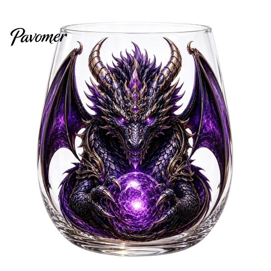 Drachen Whiskygläser Mythische Glaskunstbecher, 3D Skulpturierte Trinkgläser mit Kristallkugel, Fantasy-Themenbecher 400ml Tumbler für Bourbon Cocktails, B