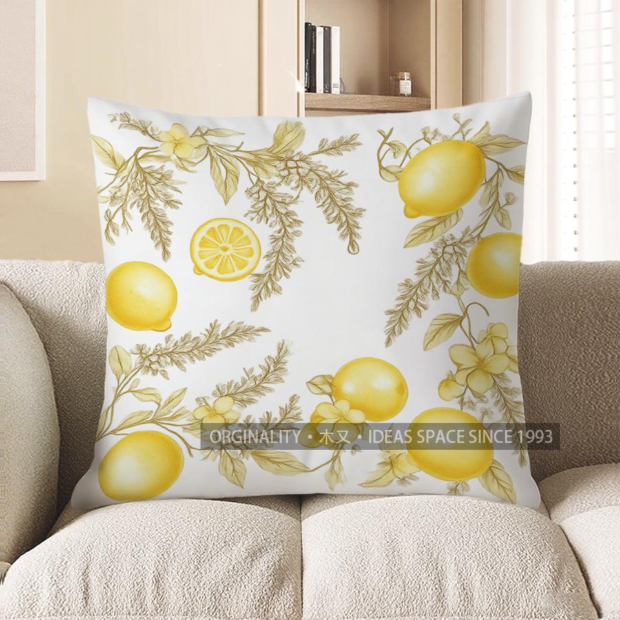 Home Decor Lavender &amp; Lemon Floral Pillow Cover Design Pattern Cushion Cover Suitable For Sofa Bedroom Car Pillow Cover