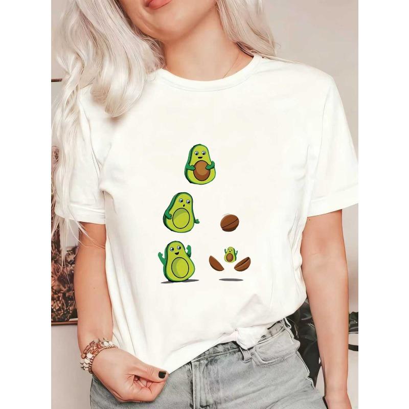 Oversized T Shirt Black Avocado Cartoon Print Summer Casual Wear