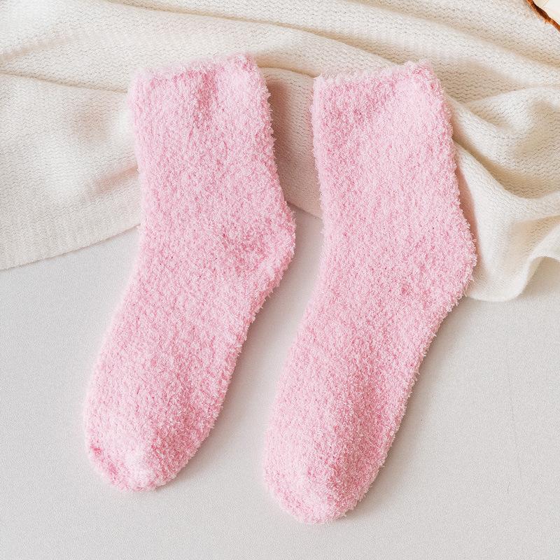 Autumn and Winter Half-fleece Socks, Coral Fleece Women's Solid Color Socks, Thickened Warm Mid-calf Socks, Postpartum Socks, Floor Socks