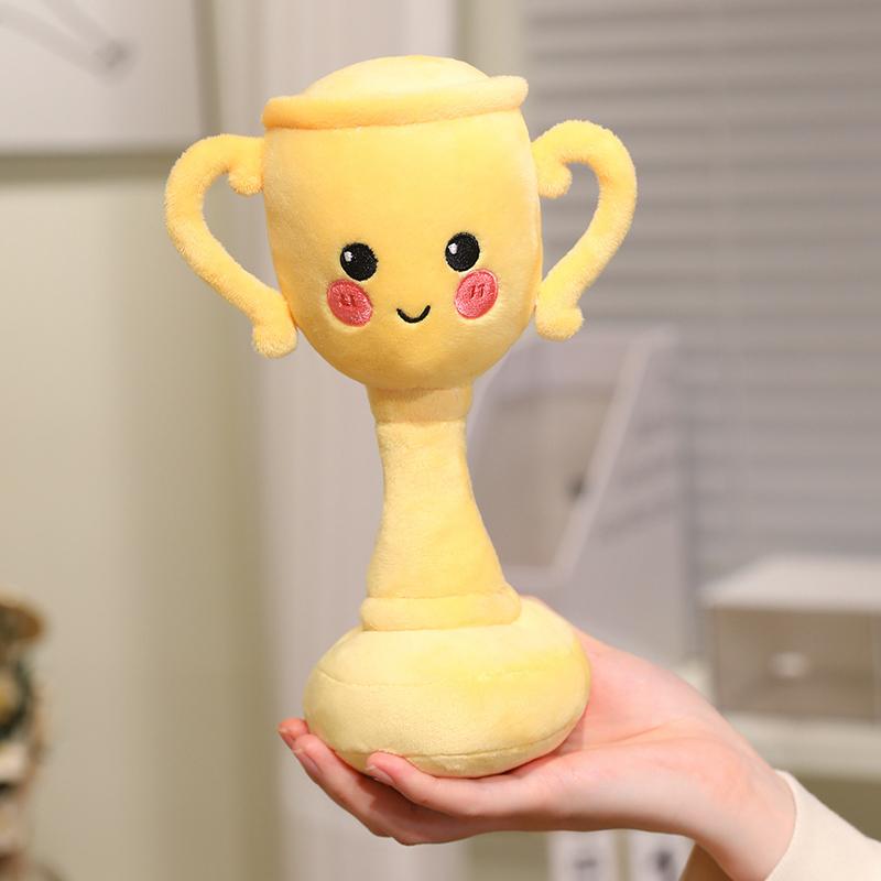 Amusing Lifelike Champion Award Cup Plush Toys Stuffed Smile Cartoon Trophy Doll Funny Children Game Props Kawaii Home Decor