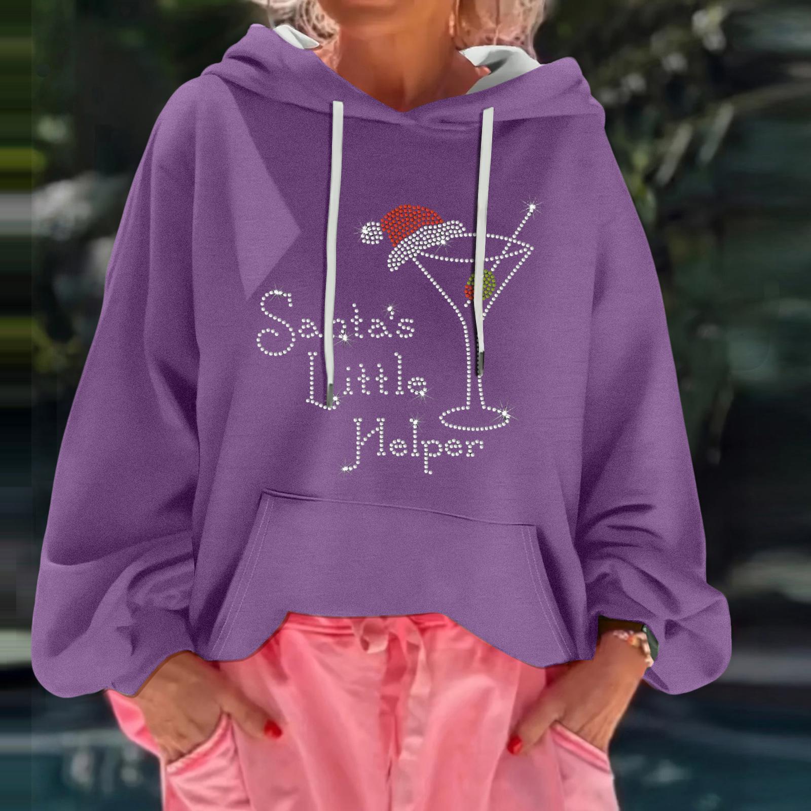 

Женский рождественский принт, свободный повседневный худи с длинным рукавом и капюшоном XXL фиолетовый