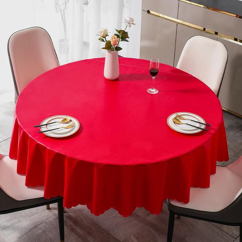 Simple Business Style Solid Color Round Tablecloth Thick Multicolor Table Cover Waterproof Oil Resistant Washable Table Case