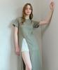 Kamino Slit Summer Lace Long Knit Dress Khaki