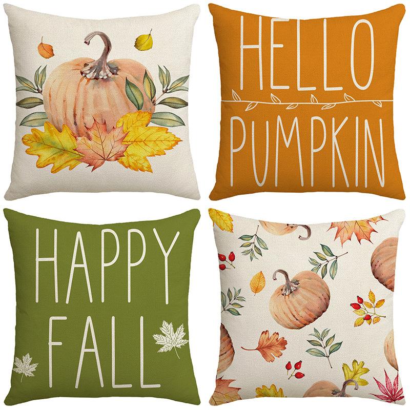 New Thanksgiving Harvest Pillow Autumn Pumpkin Orange Print Farm Decoration Sofa Pillow Cover