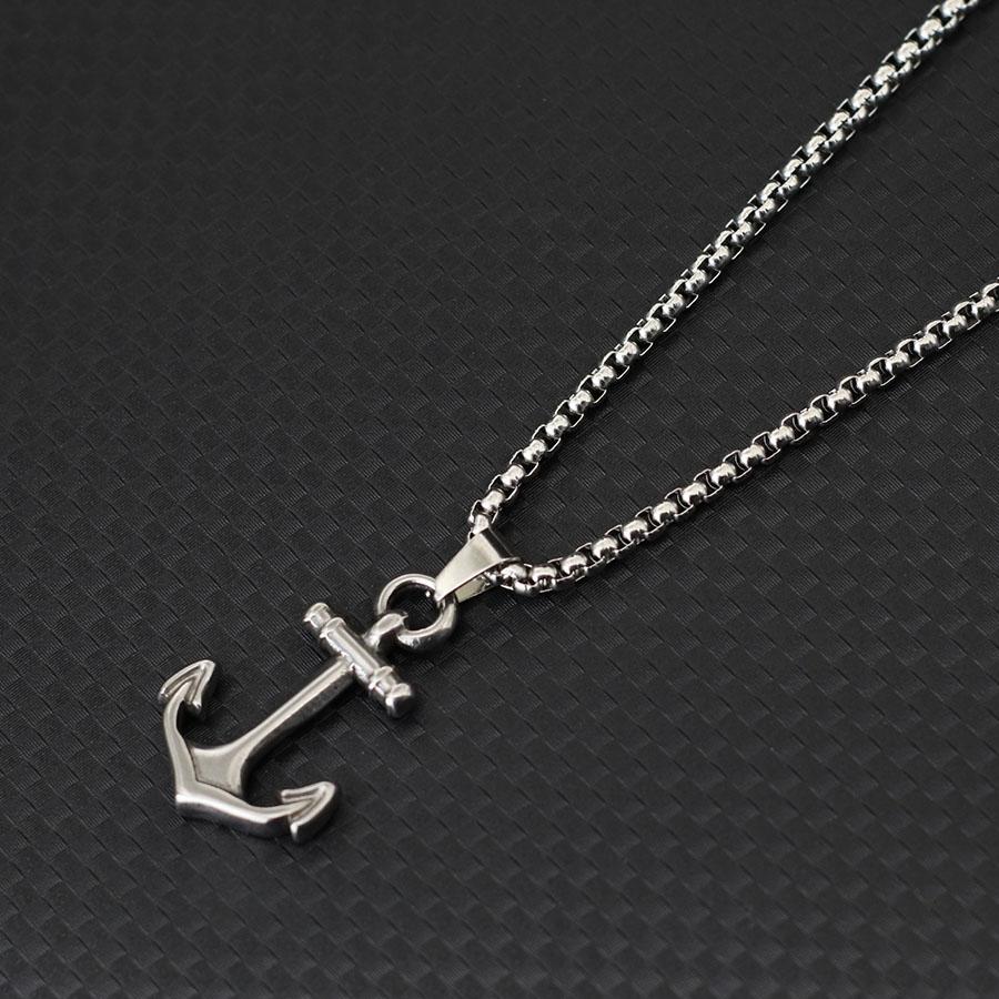 Stainless Steel Nautical Anchor Necklace for Men 60cm Long Fishhook Skull Arrow Pendant Beach Jewelry