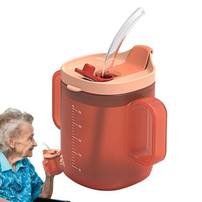 300ml Senioren Wasserbecher Unverschüttbarer Becher mit Griffen Trinkbecher Wasserflasche Fütterbecher mit Deckel und Strohhalm für Patienten