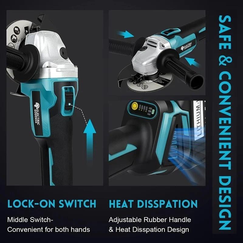 Electric Goddess 125/100mm Brushless Angle Grinder Polishing Machine Cordless Angle Grinder For Makita 18V Battery Pin