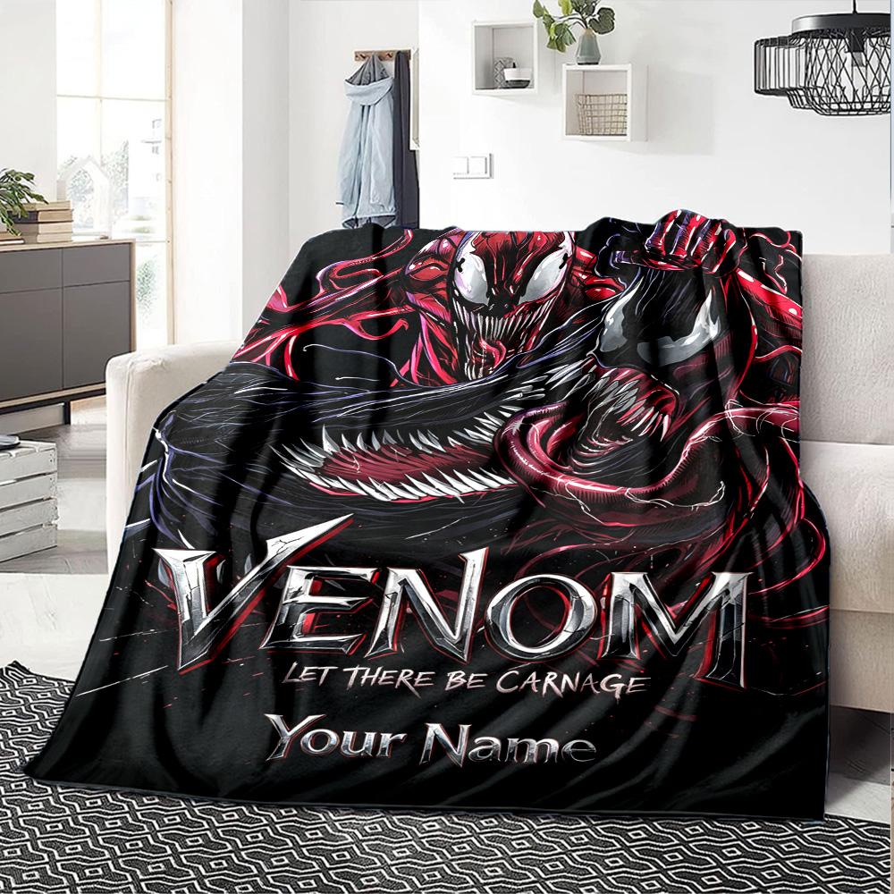 Name Custom Black-Venom Print Flannel Blanket High Quality Warm Comfortable Cover for All Seasons Perfect for Gifts Home Decor
