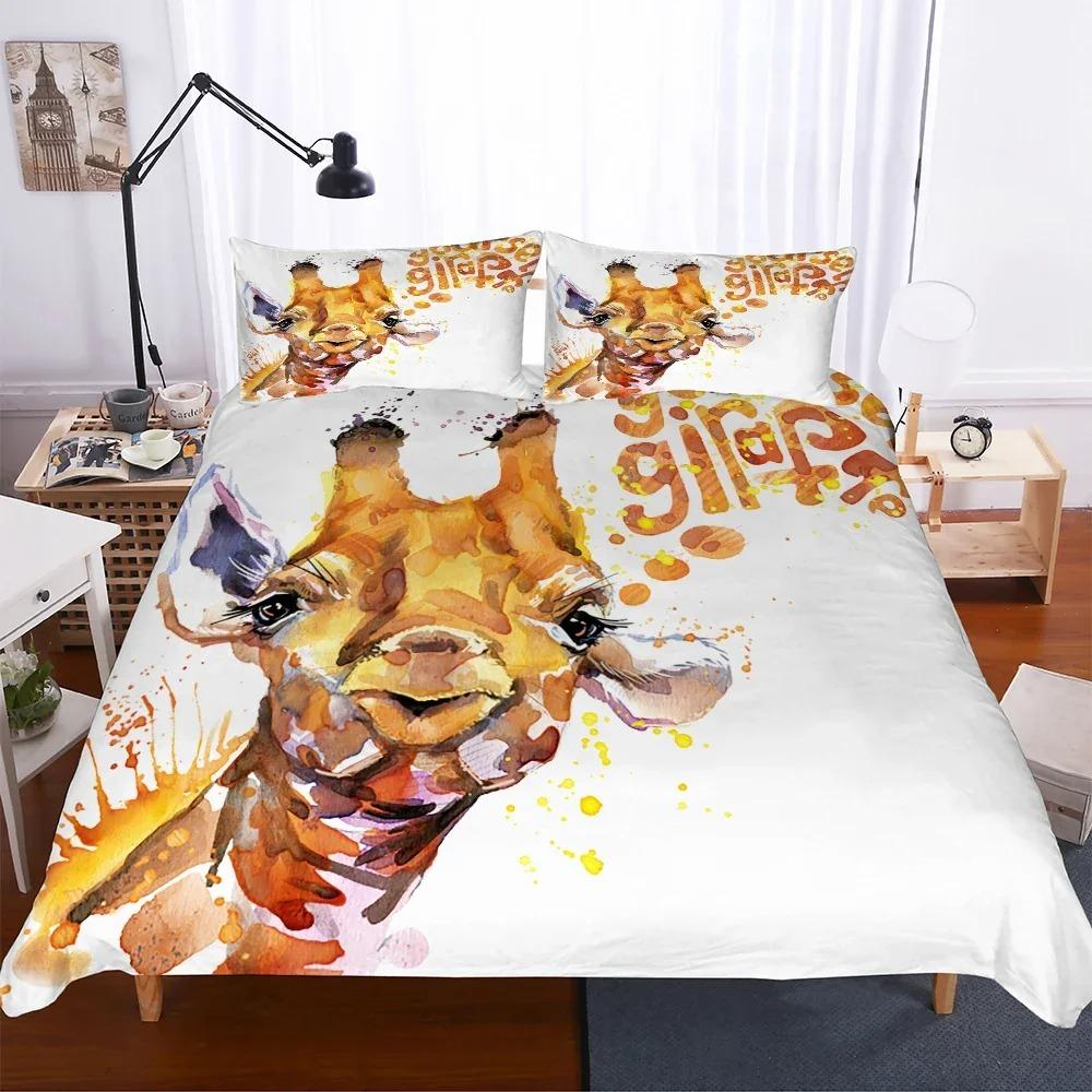 Cartoon Giraffe Duvet Cover King Queen Tropical Animals Bedding Set for Kids Boys Girls Lovely Wildlife Polyester Quilt Cover