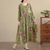 DIMANAF Ny 2025 Dam Plus Size Vår Lång Klänning Lös Basic Vintage Oversize Långärmad Maxi Blommig