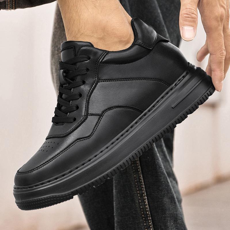 Men's Height Increasing Platform Shoes - 6CM Lift, Thick Sole, Cowhide Surface, Sports-Inspired, Fashionable Casual Footwear for Spring and Autumn
