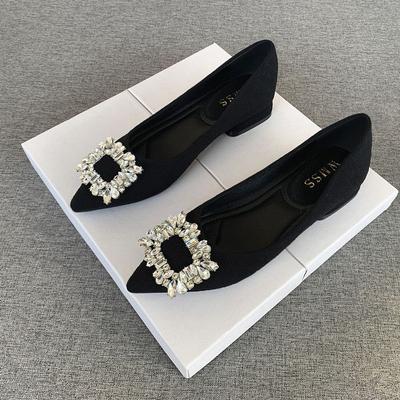 Xiaoxiangfeng Shoes Thick Heel High Heels Women's 2025 Rhinestone Square Buckle Versatile Shallow Mouth Single Shoes Party Dating Women's Shoes