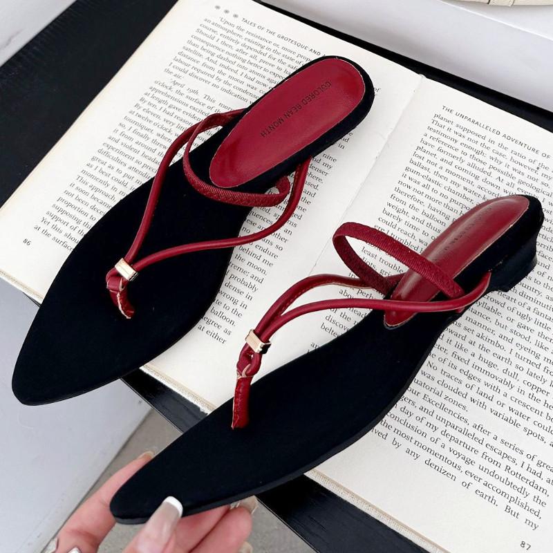 Fashion Pointed Toe Open Toe Comfortable Women Flip Flops Narrow Strap Clamp The Foot Roman Sandals Summer Fashion Vacation Beach Shoes