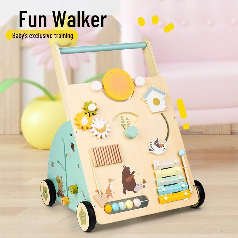Wooden Toddler Push Walker Car with Adjustable Speed - Multifunctional Educational Toy