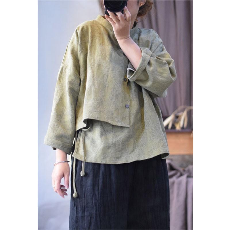 Johnature Dámská jarní prací košile s dlouhým rukávem, žakárová vintage jednořadá košile