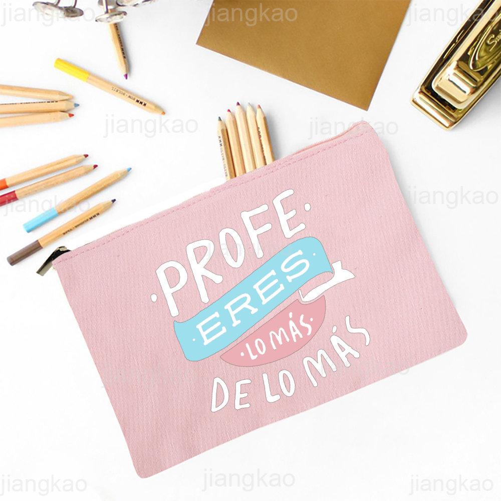 Best Teacher In The Word Spanish Print Pencil Bag School Stationery Supplies Storage Bags Travel Makeup Bag Toiletry Pouch Gifts