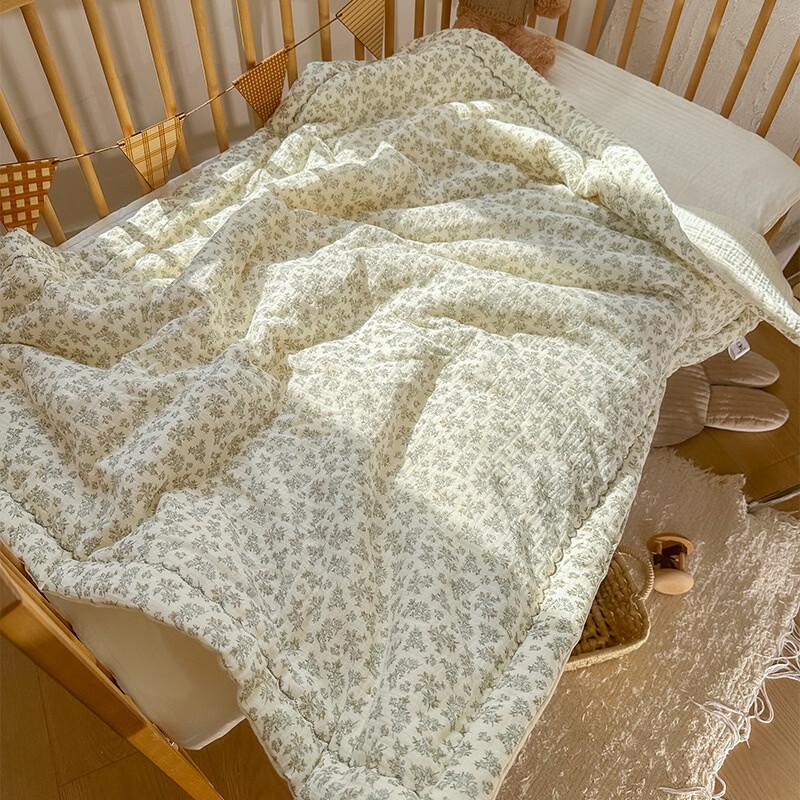 Oeny Kids Retro Floral Double Gauze Seersucker Summer Quilt
