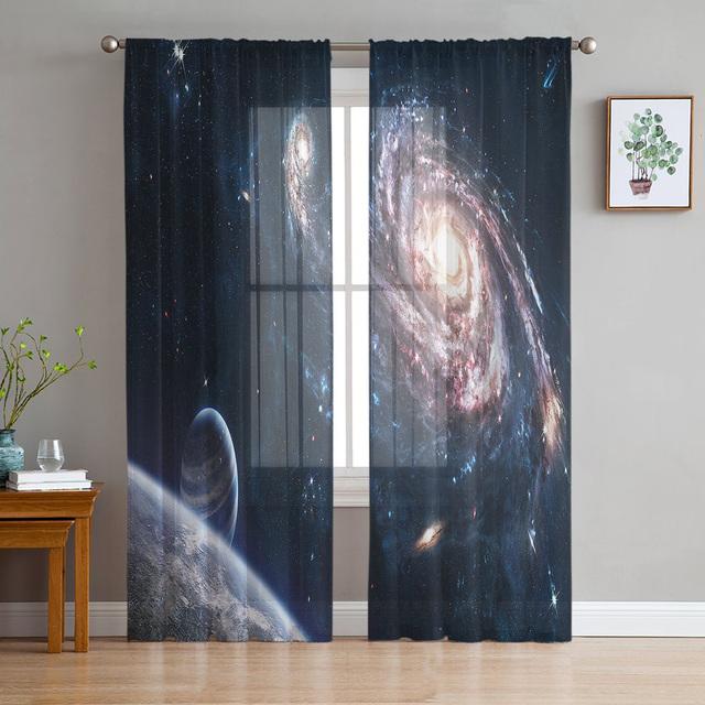 Colorful Space Nebula Starry Sky Galaxy Sheer Voile Curtains For Living Room Bedroom Kitchen Hotel Decor Chiffon Tulle Curtains