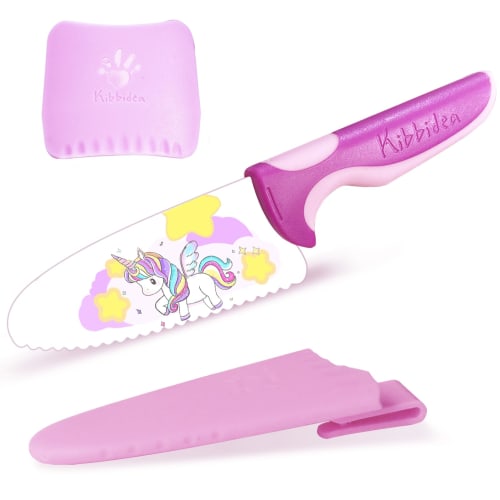 Kibbidea Children's Knife, Safe, Sharp, Non-Cutting Stainless Steel with Rounded Tip (Unicorn)