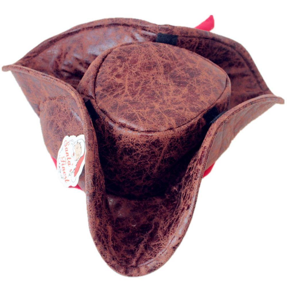 Faux Leather Pirate Cowboy Hat Adult Brown Vintage Tricorn Hat Pirate Captain Cap  Men Headwear