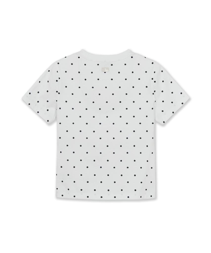 Emelbi Women'S Dot Pattern Lettering Slim Semi-Crop Short Sleeve T-Shirt Ny (White)